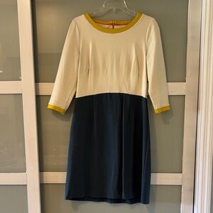 Boden Colorblock Teal and Cream Shift Dress with Yellow Trim